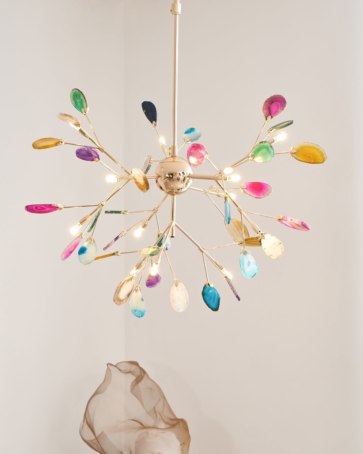 Ulenor Chandelier Colorful Leaf Gilded Arms-Neutral Decor