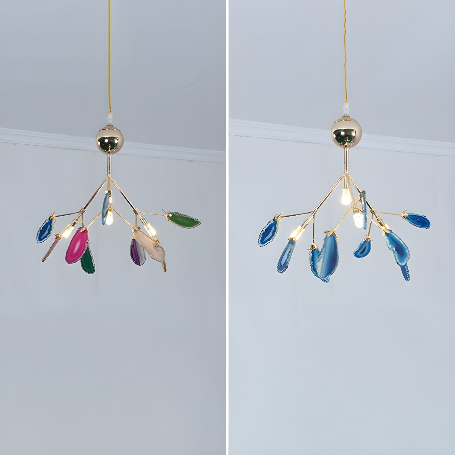 Ulenor Chandelier Colorful Leaf Gilded Arms-Neutral Decor