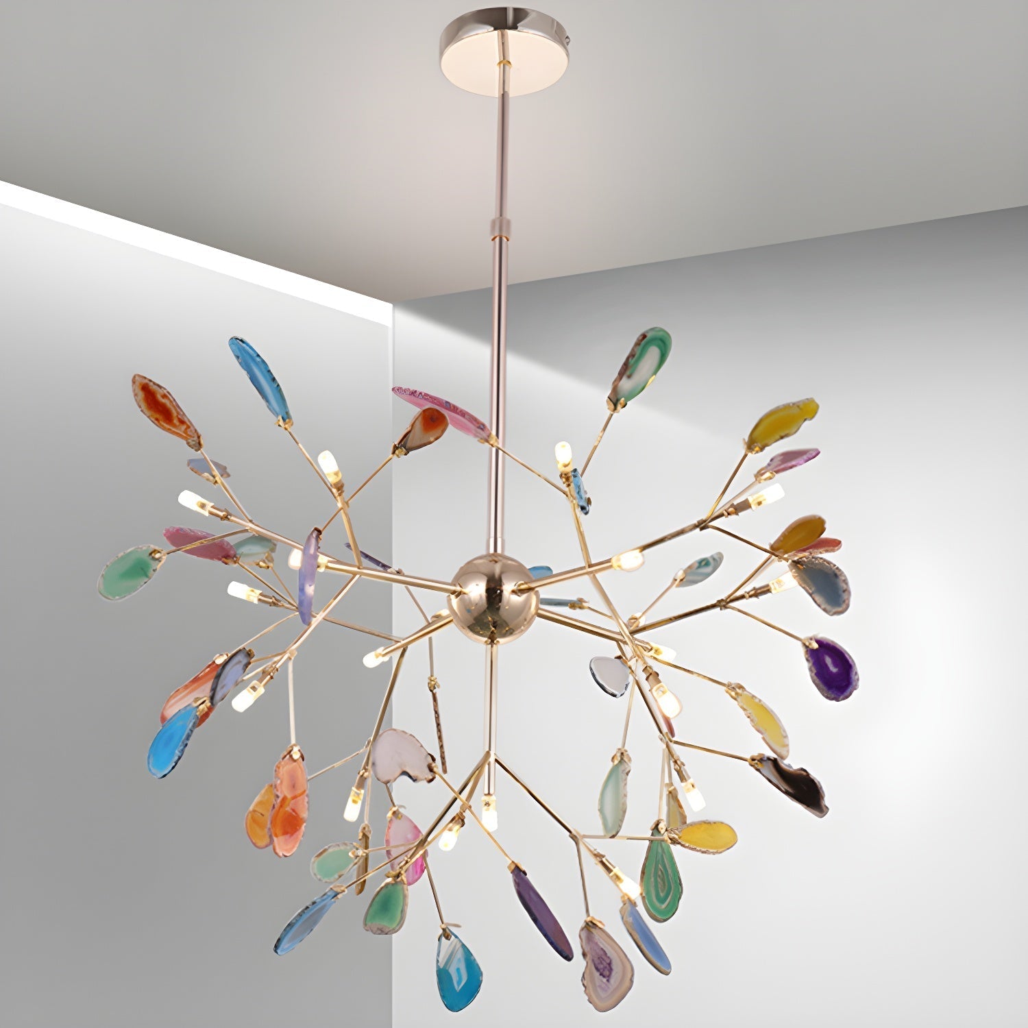 Ulenor Chandelier Colorful Leaf Gilded Arms-Neutral Decor