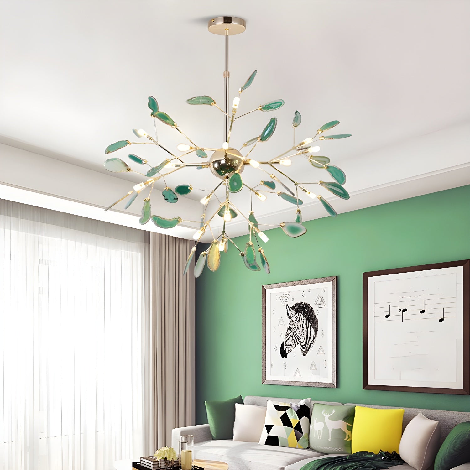 Ulenor Chandelier Colorful Leaf Gilded Arms-Neutral Decor