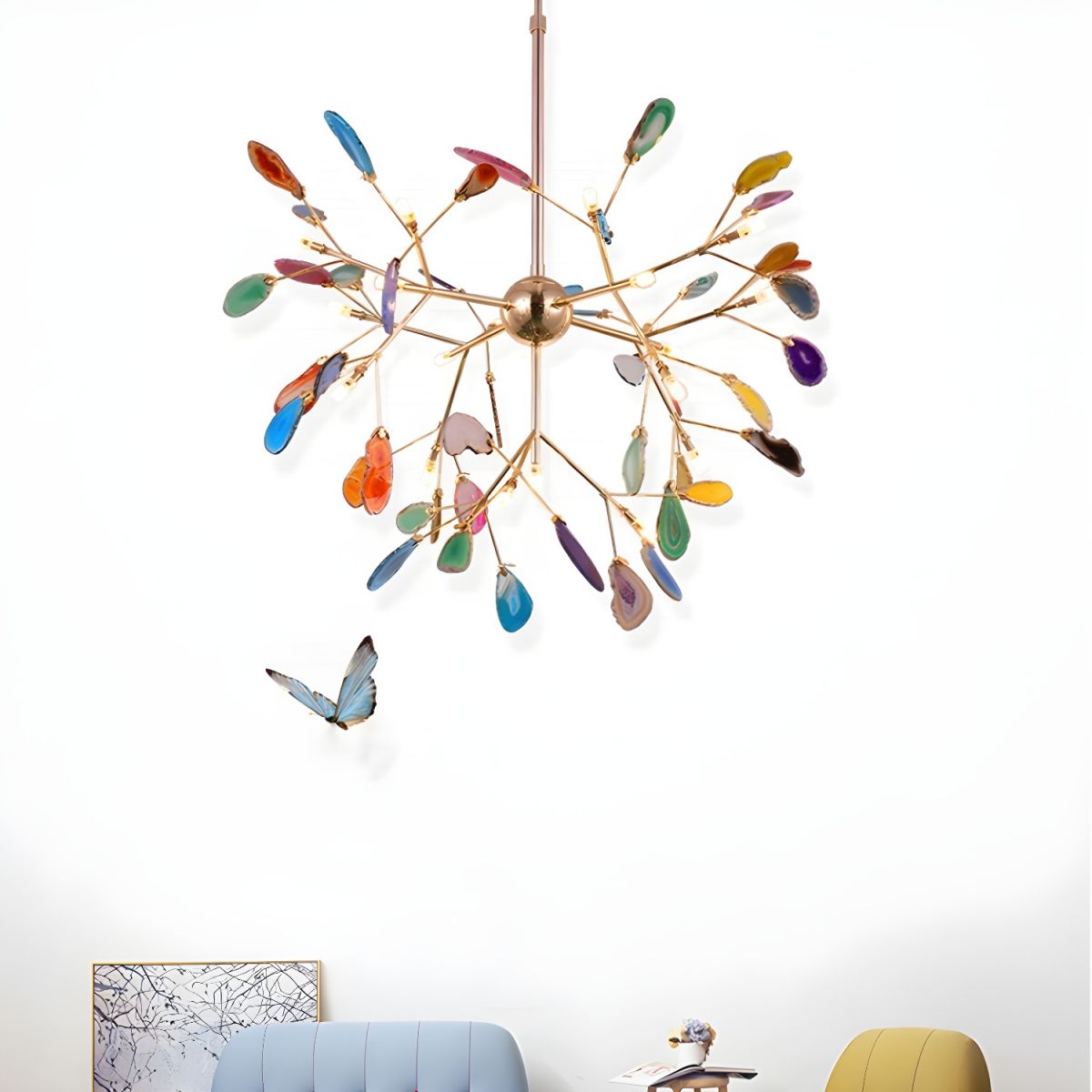 Ulenor Chandelier Colorful Leaf Gilded Arms-Neutral Decor