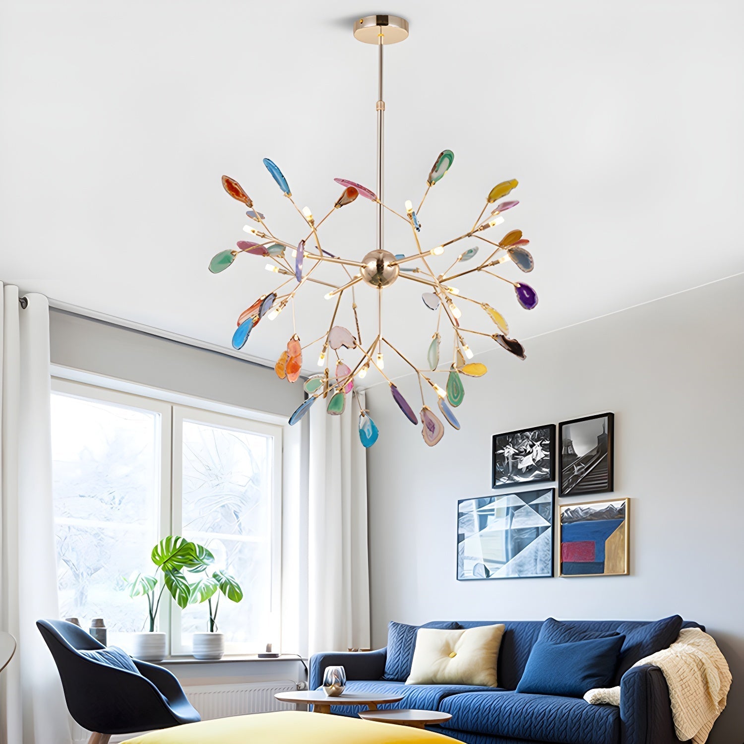Ulenor Chandelier Colorful Leaf Gilded Arms-Neutral Decor