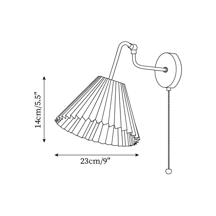 Vintage Brass & Walnut Wall Lamp with Pleated Fabric Shade