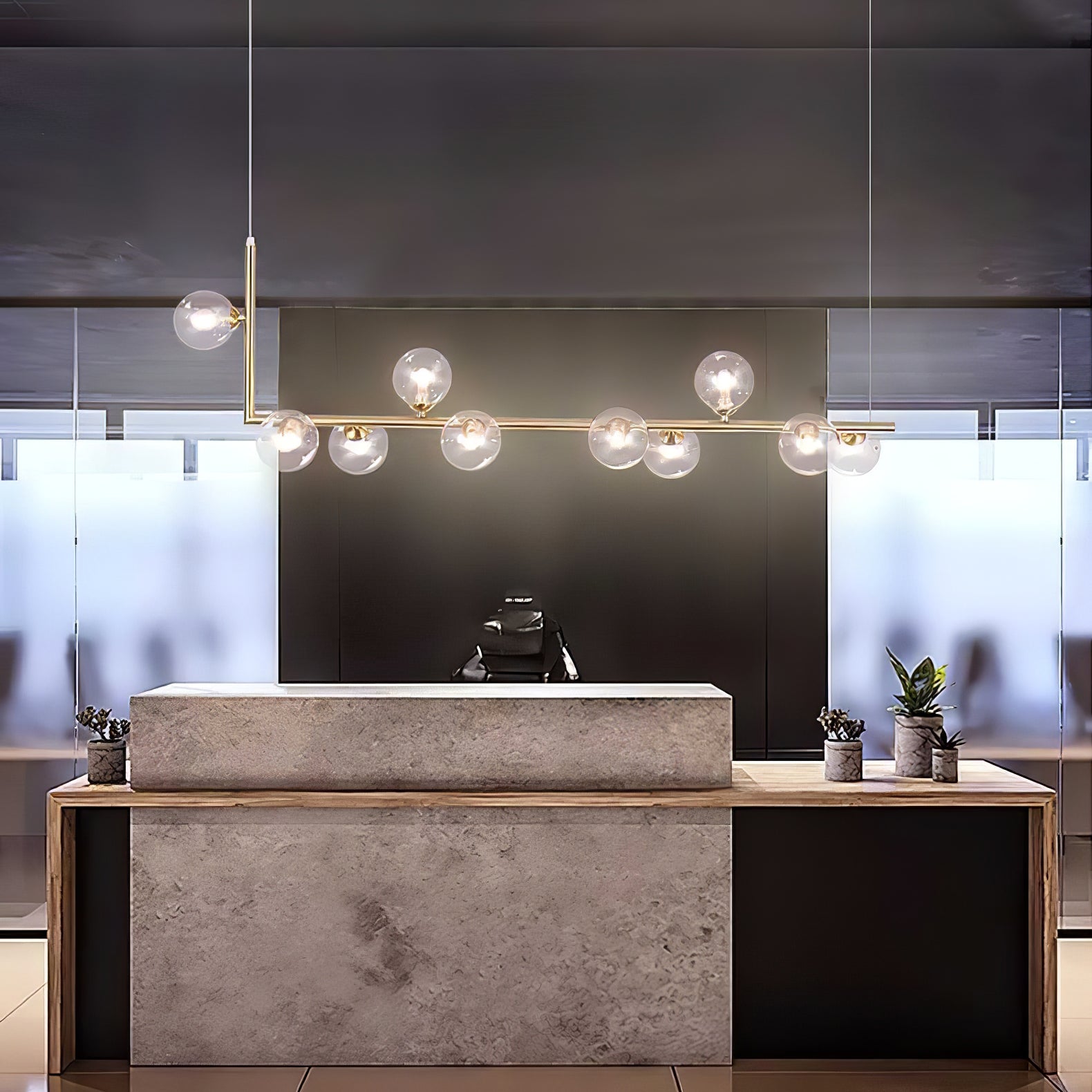 Moss Chandelier Glass with Black Steel Linear-Neutral Decor
