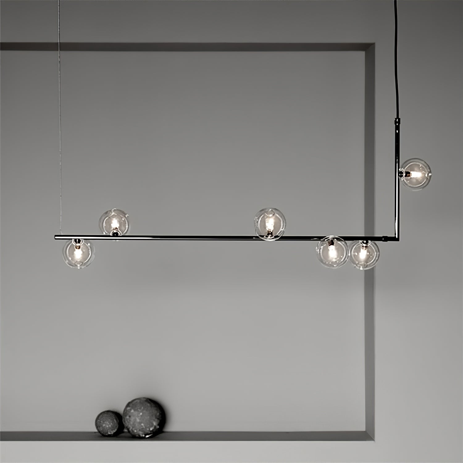 Moss Chandelier Glass with Black Steel Linear-Neutral Decor