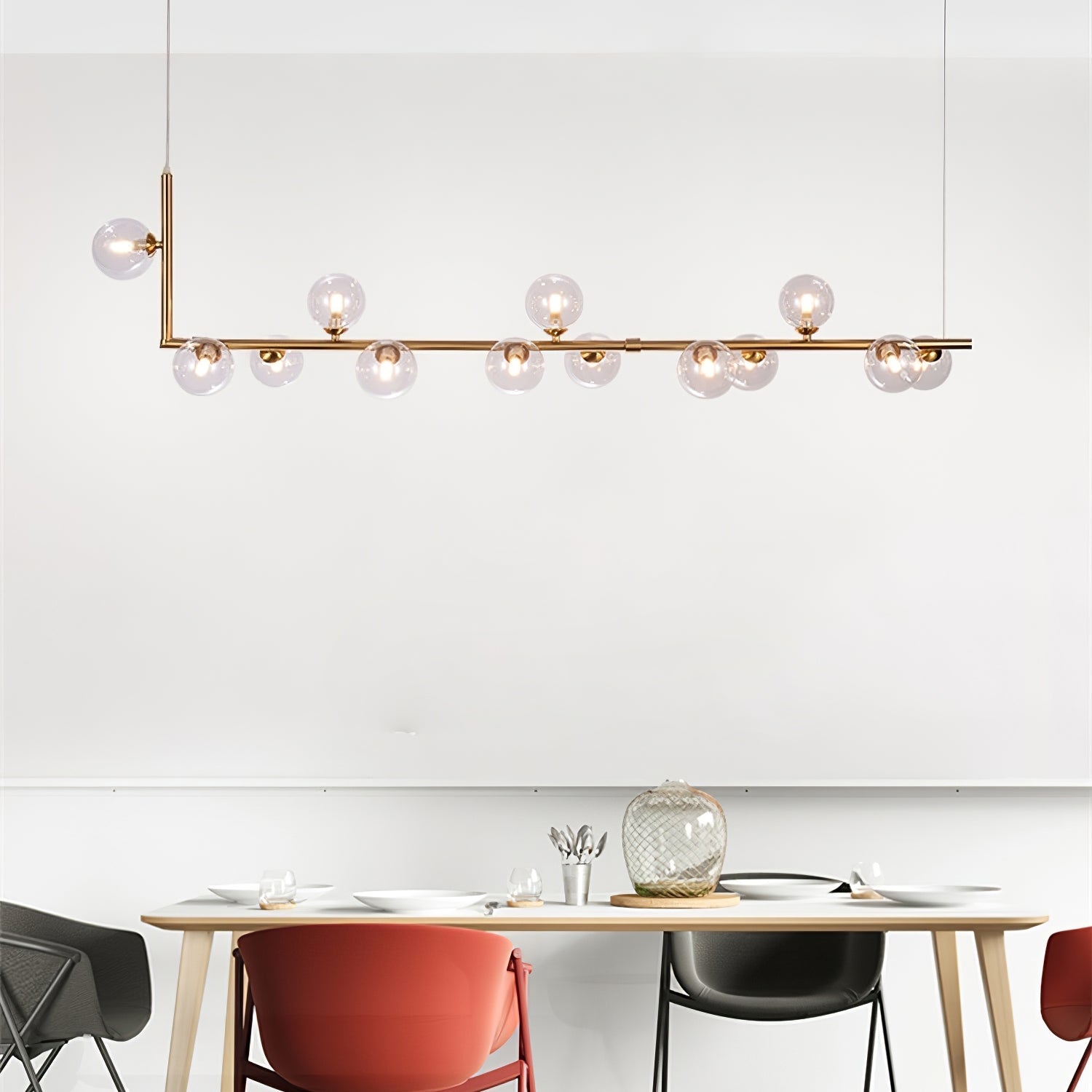 Moss Chandelier Glass with Black Steel Linear-Neutral Decor