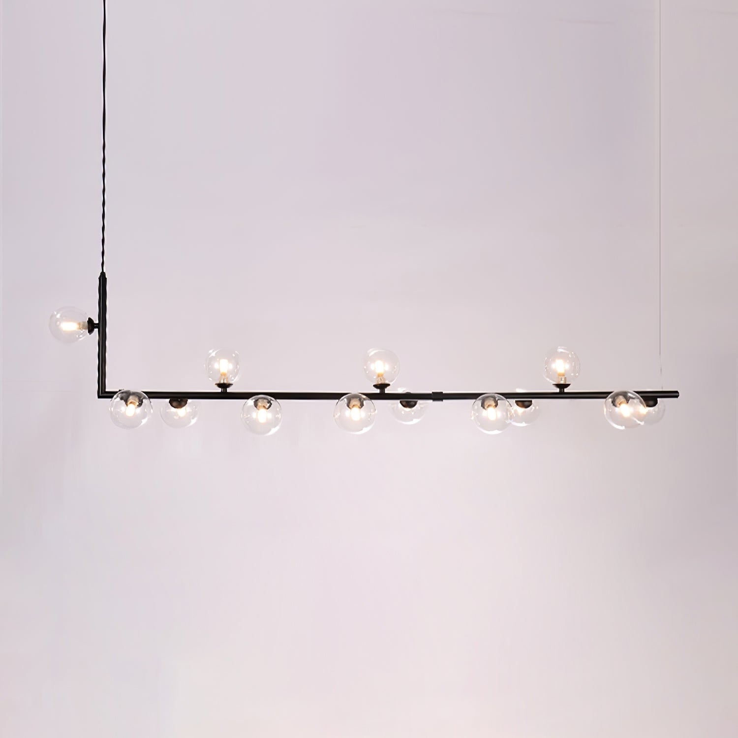 Moss Chandelier Glass with Black Steel Linear-Neutral Decor