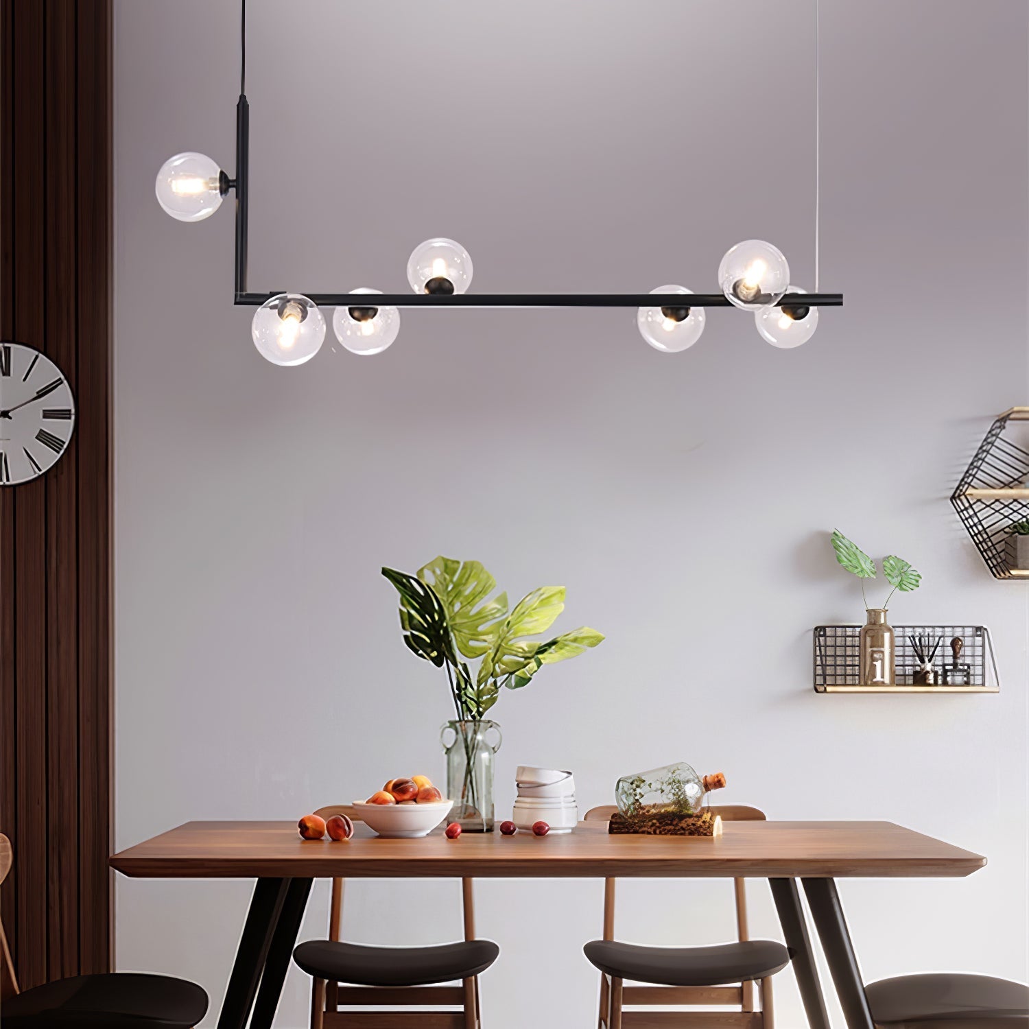 Moss Chandelier Glass with Black Steel Linear-Neutral Decor
