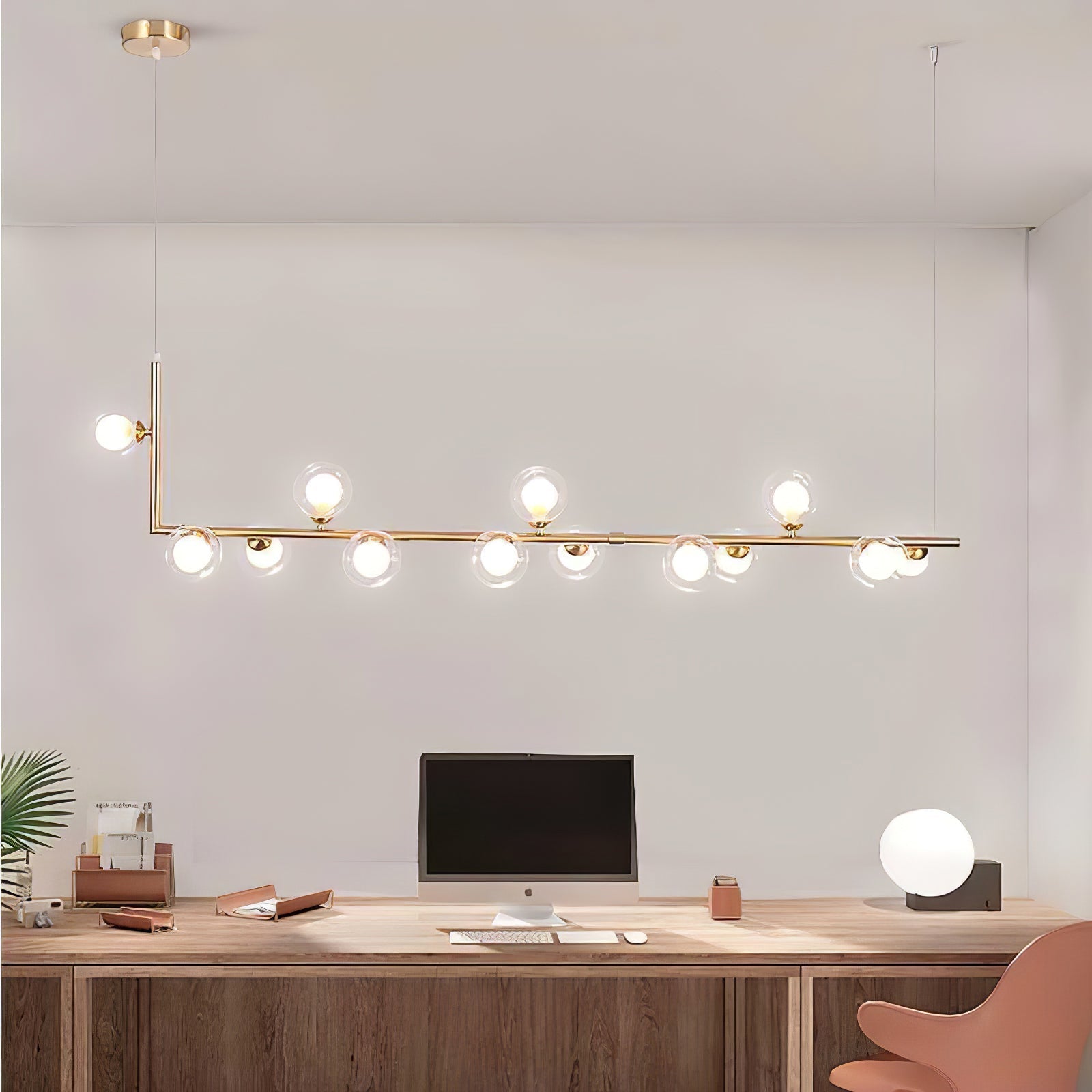 Moss Chandelier Glass with Black Steel Linear-Neutral Decor