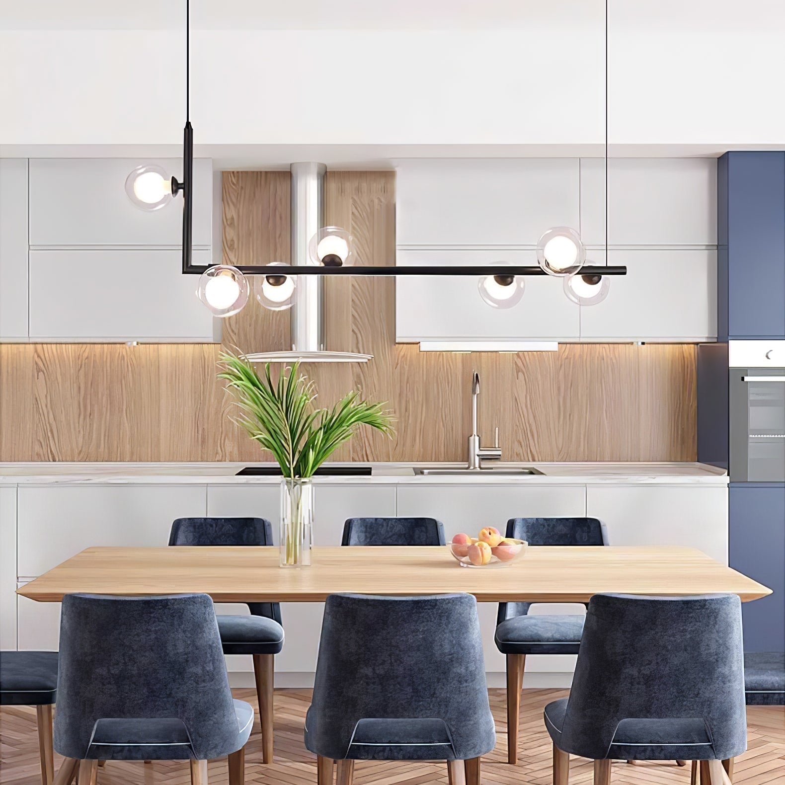 Moss Chandelier Glass with Black Steel Linear-Neutral Decor