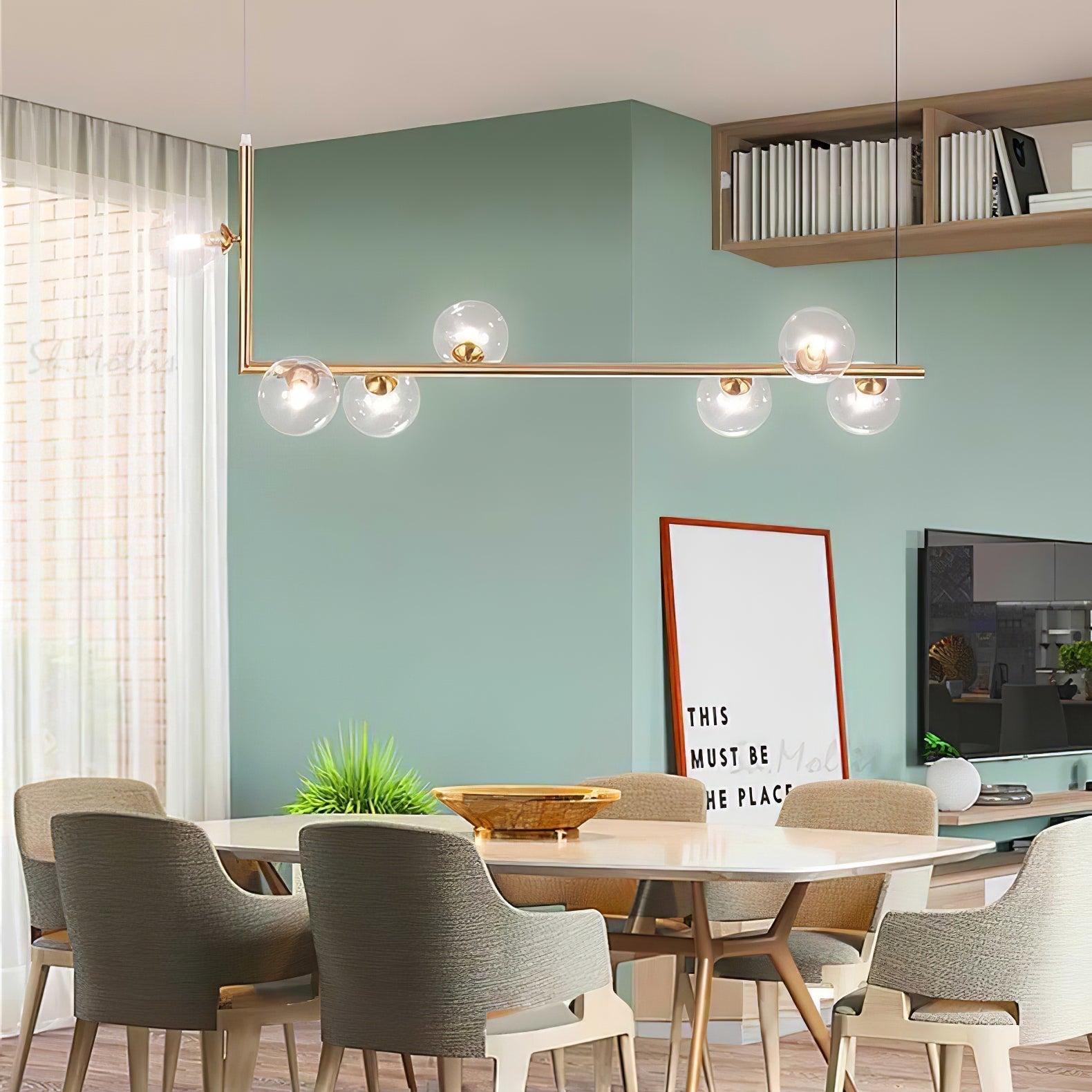 Moss Chandelier Glass with Black Steel Linear-Neutral Decor