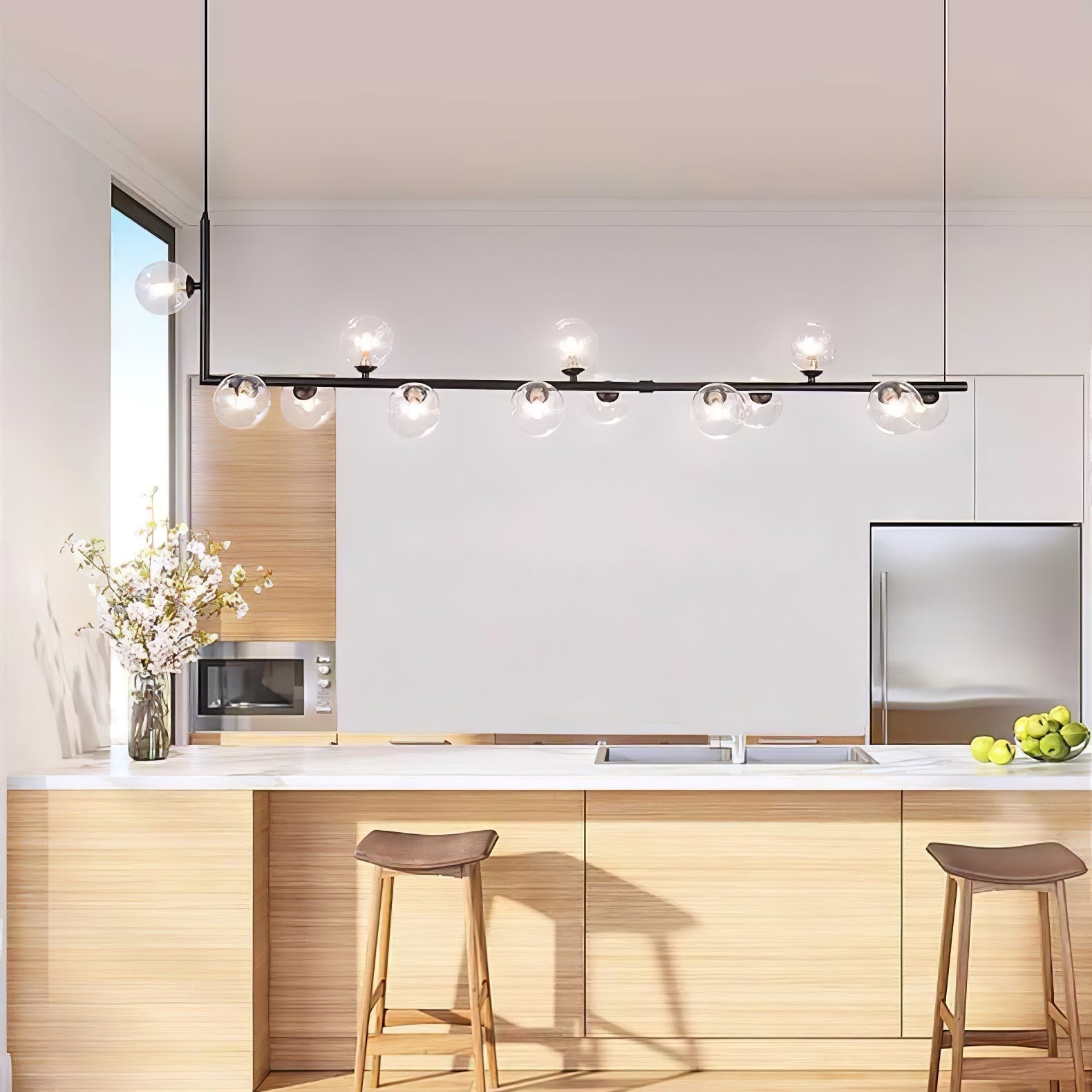 Moss Chandelier Glass with Black Steel Linear-Neutral Decor