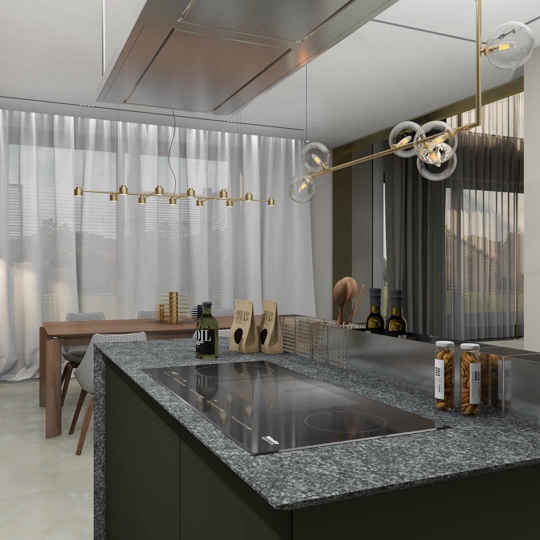 Moss Chandelier Glass with Black Steel Linear-Neutral Decor