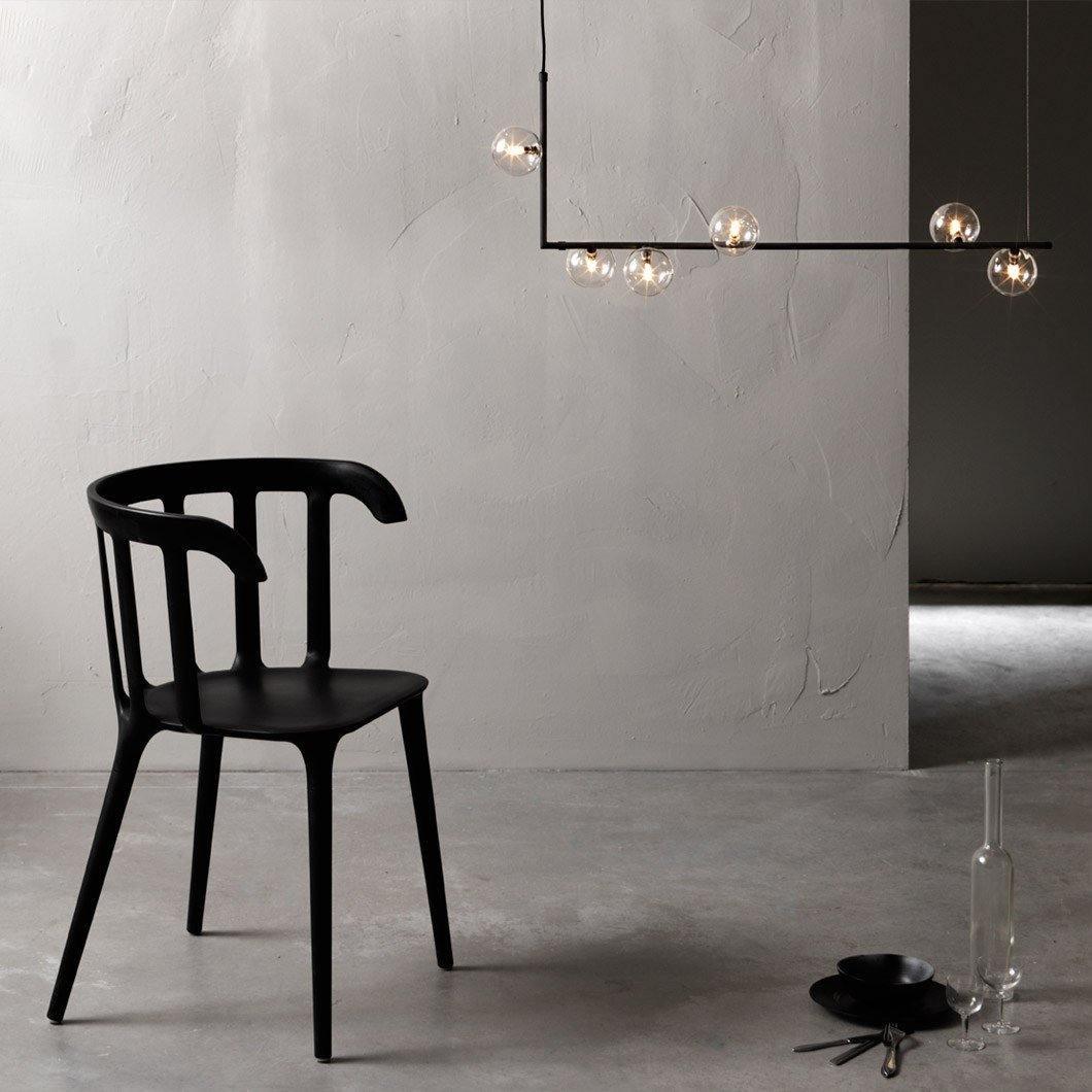 Moss Chandelier Glass with Black Steel Linear-Neutral Decor