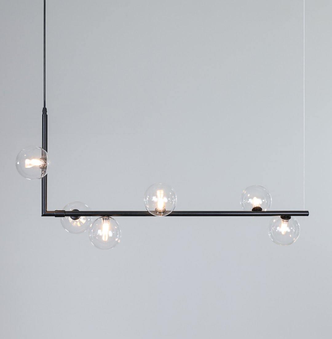 Moss Chandelier Glass with Black Steel Linear-Neutral Decor