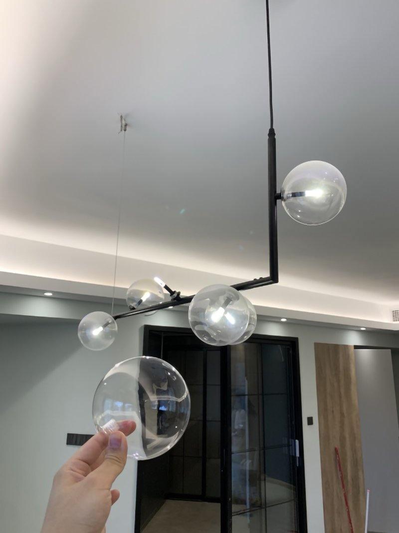 Moss Chandelier Glass with Black Steel Linear-Neutral Decor