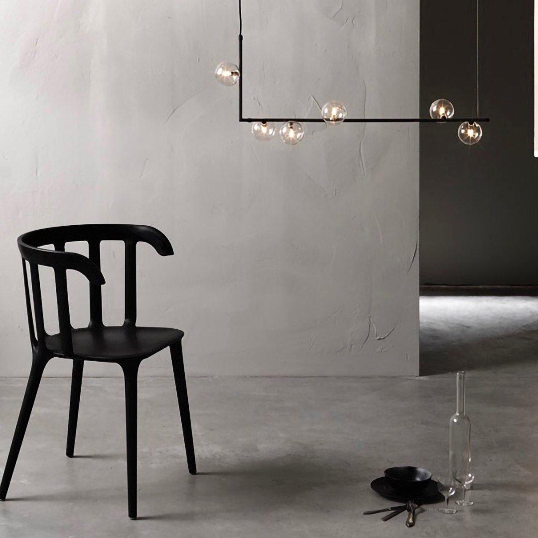 Moss Chandelier Glass with Black Steel Linear-Neutral Decor