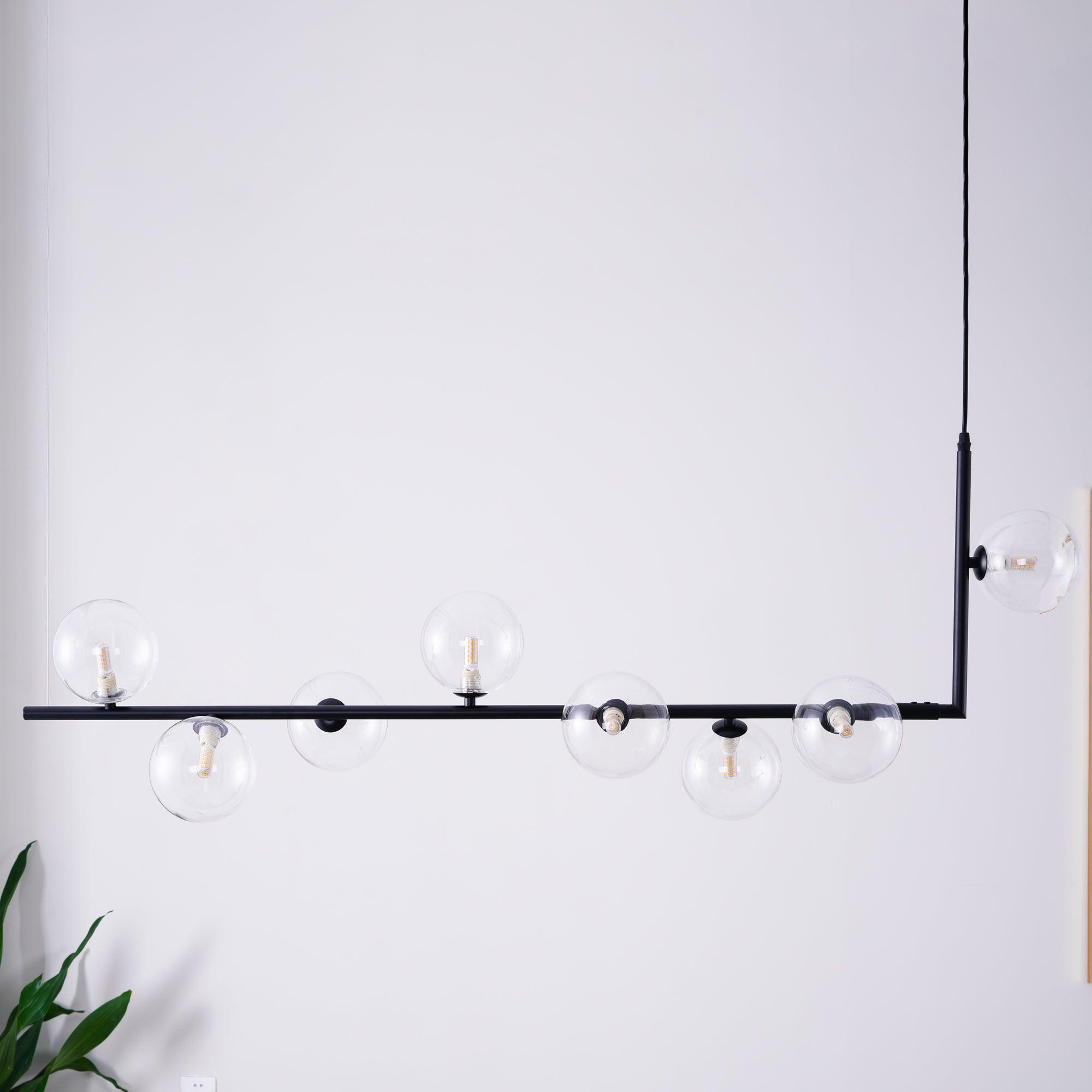 Moss Chandelier Glass with Black Steel Linear-Neutral Decor