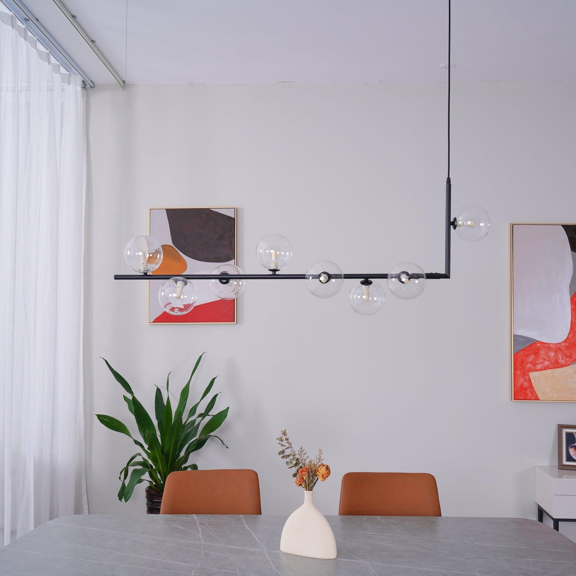 Moss Chandelier Glass with Black Steel Linear-Neutral Decor