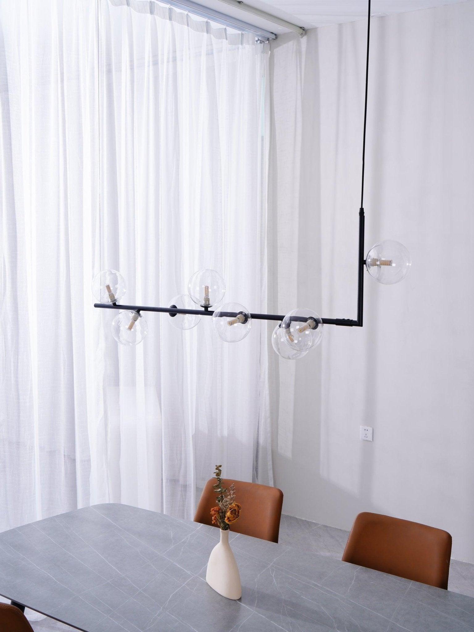 Moss Chandelier Glass with Black Steel Linear-Neutral Decor