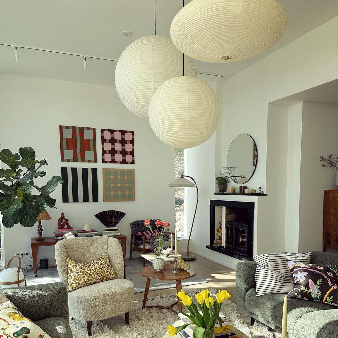 Noveno Pendant Lamp Bamboo Washi Paper Round-Neutral Decor