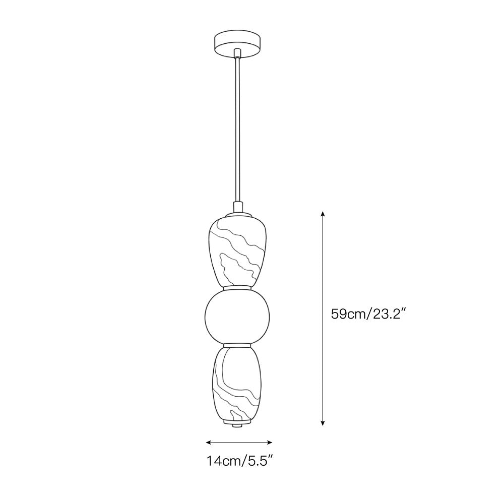 The pendant lamp shown with 3 heads, emitting a warm glow.