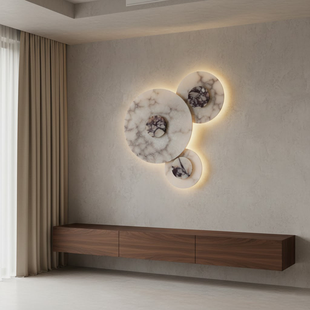 Angled view of the Median Alabaster Wall Lamp.