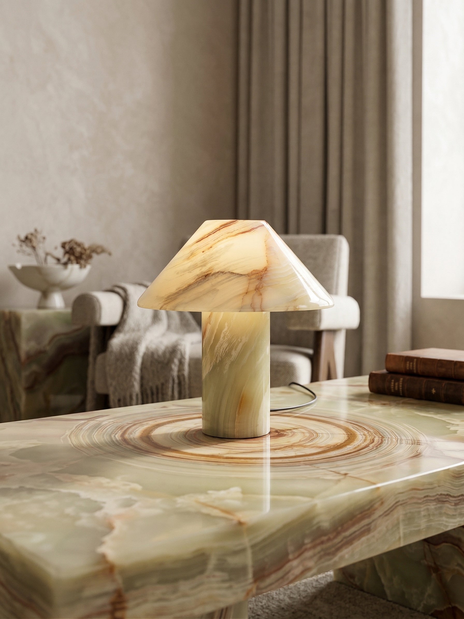 Angled view of the Purple Onyx table light.