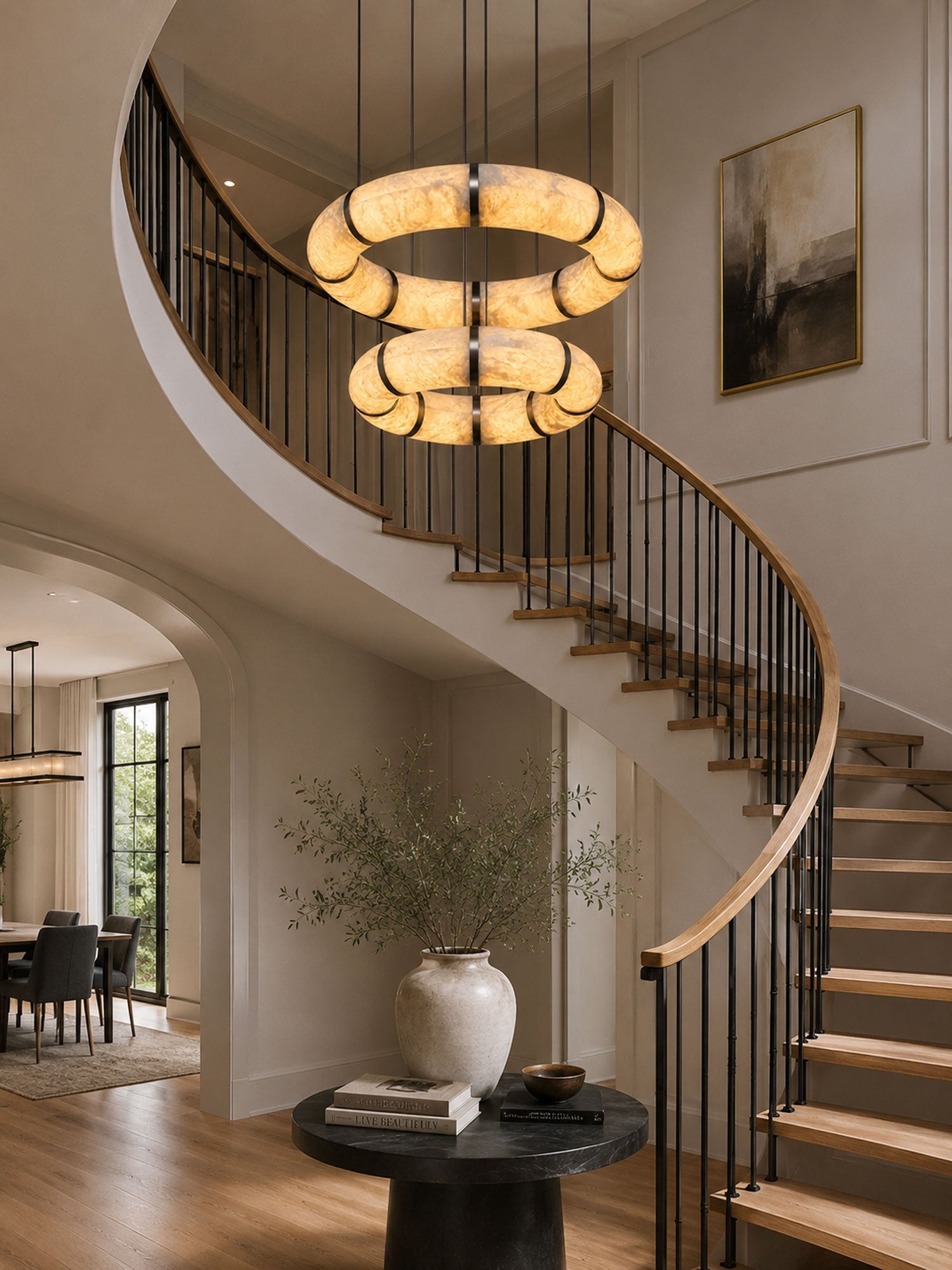 Alabaster Torus Ring Chandelier-Neutral Decor