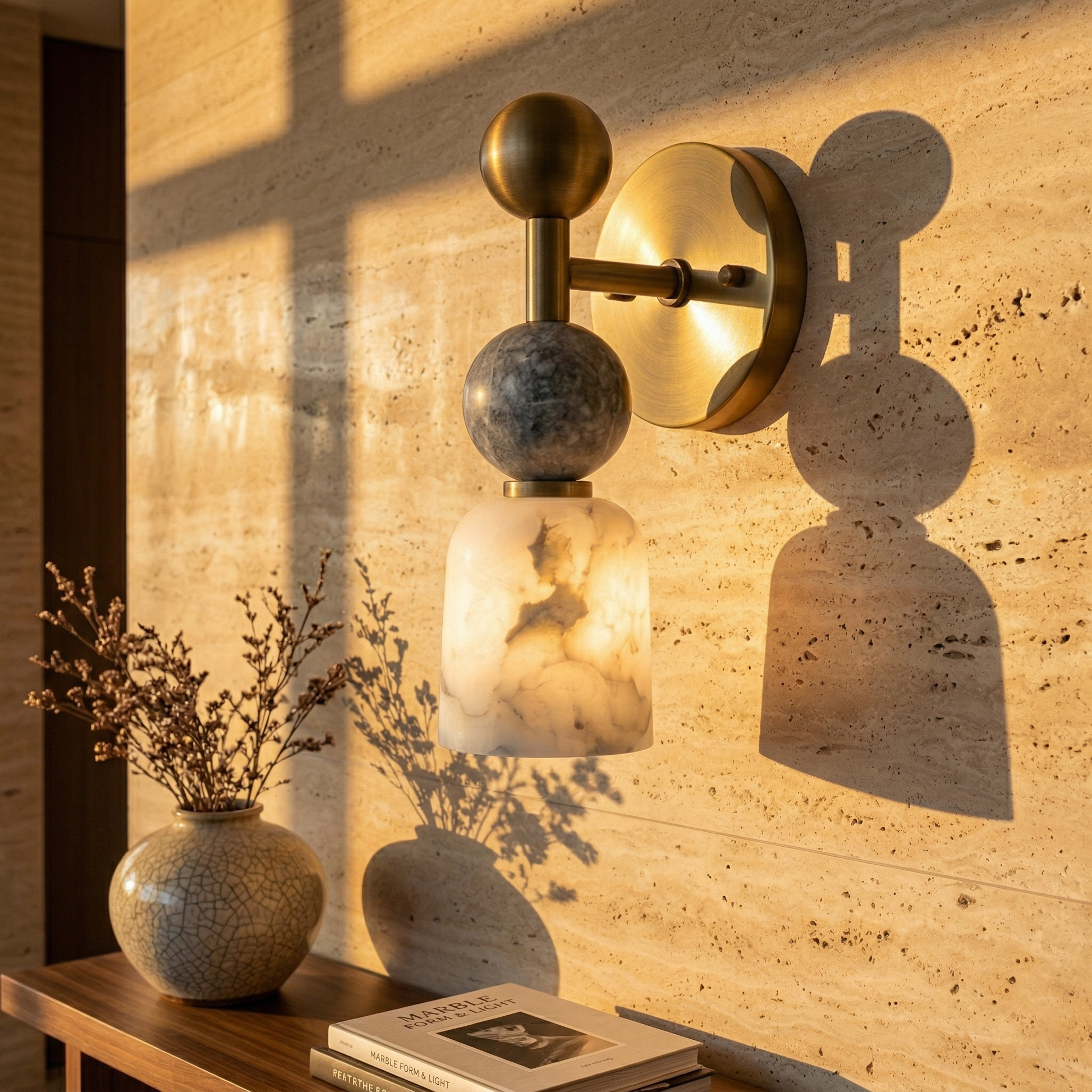 Front view of the Flume Alabaster Wall Lamp with a white finish.