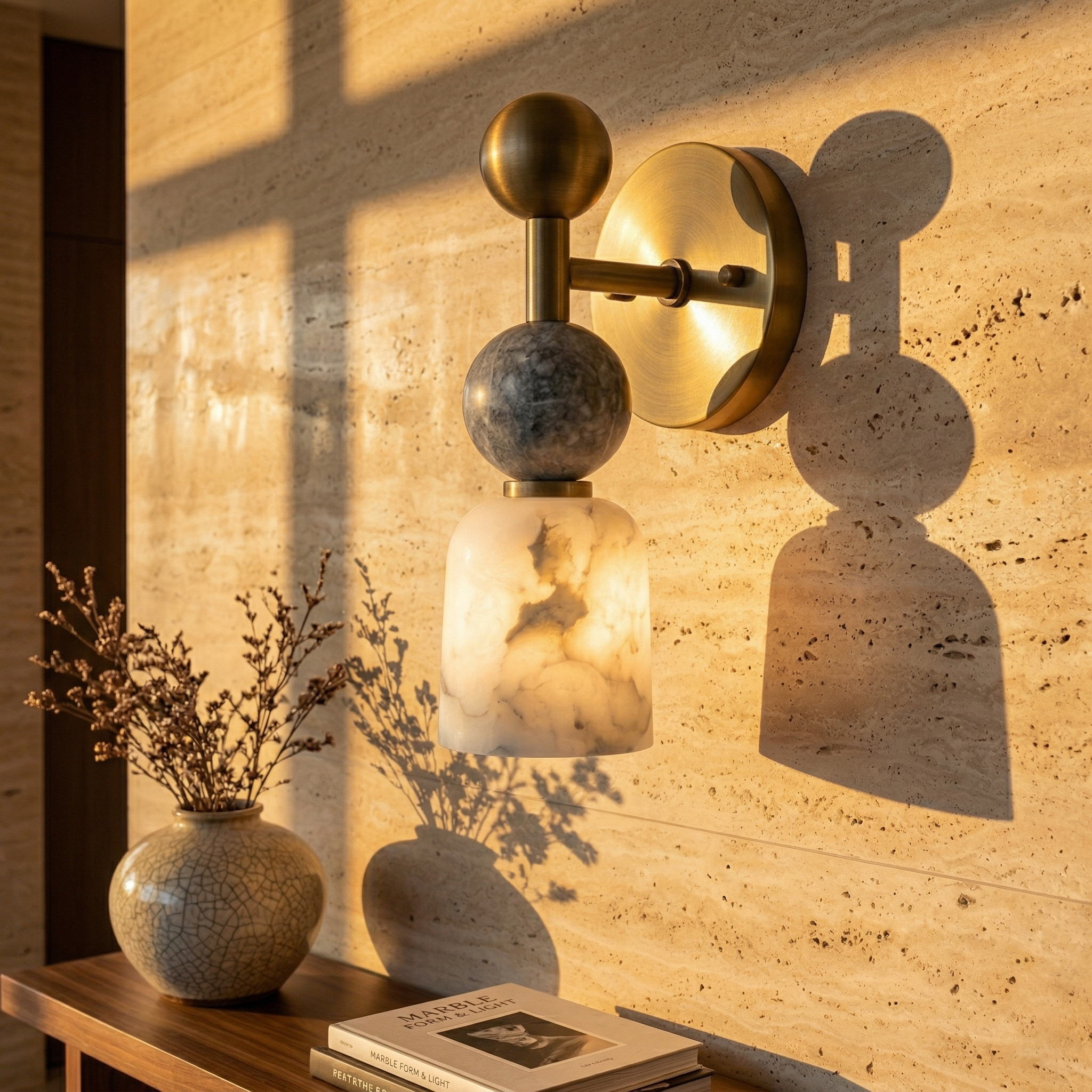 Front view of the Flume Alabaster Wall Lamp with a white finish.