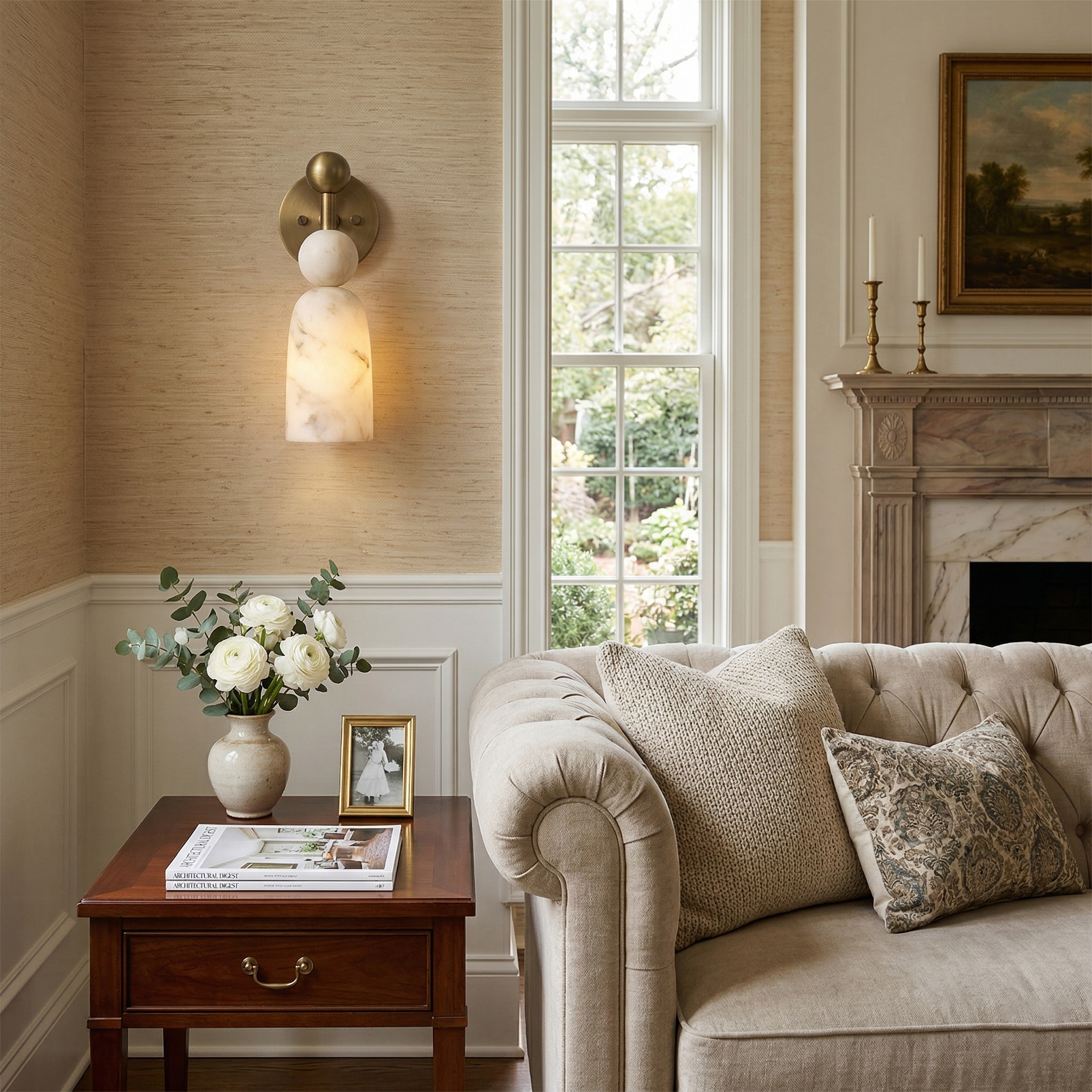 Angled view highlighting the sculptural, stacked design of the lamp.