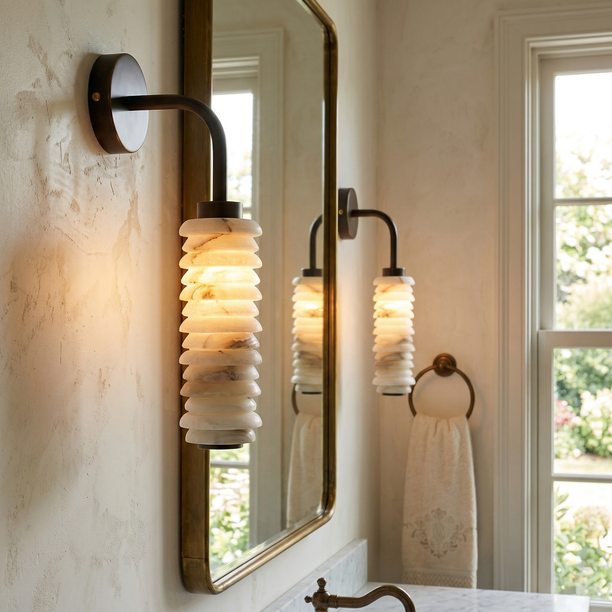 Side profile of the minimalist Payson Alabaster Wall Sconce.