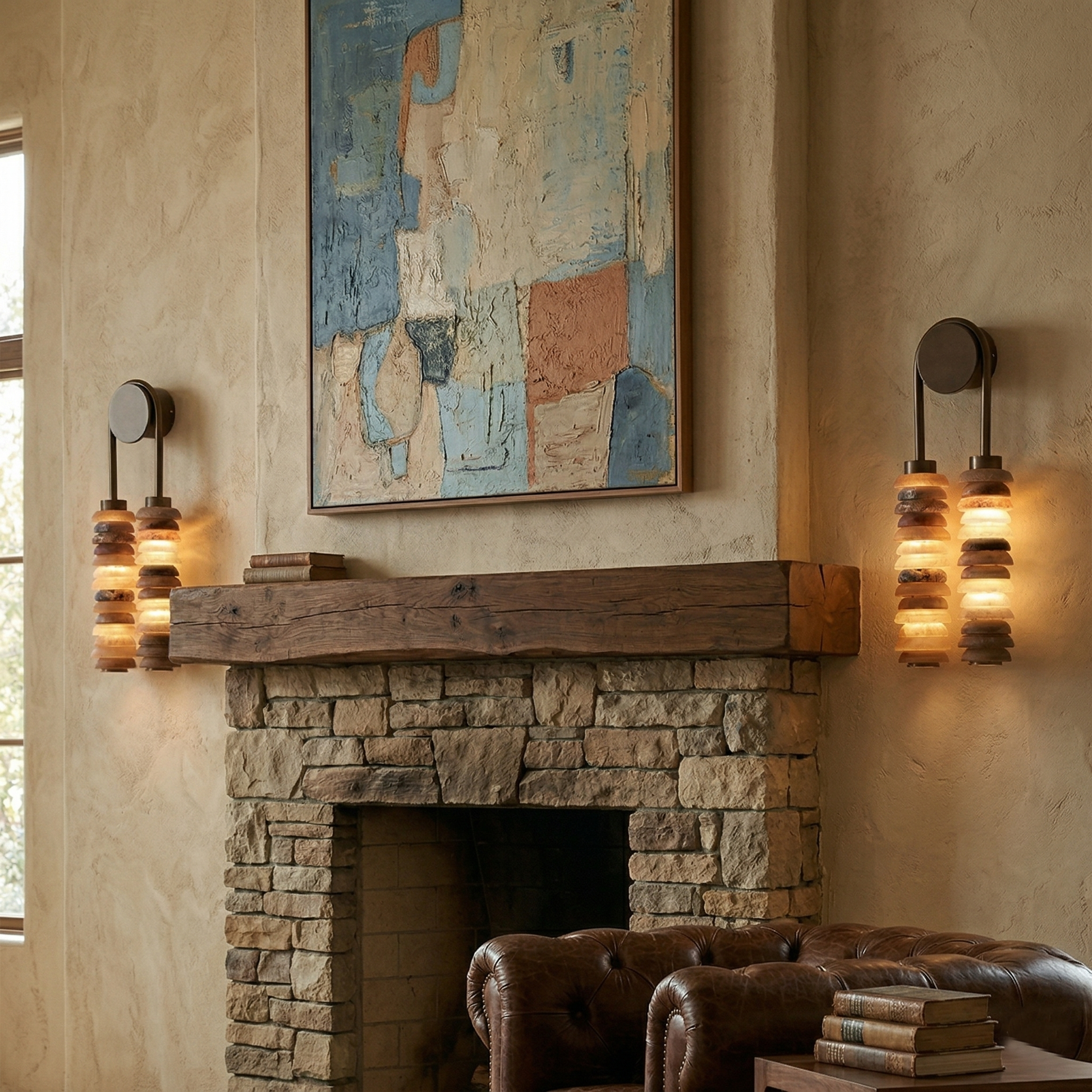The wall lamp shown in a minimalist hallway.