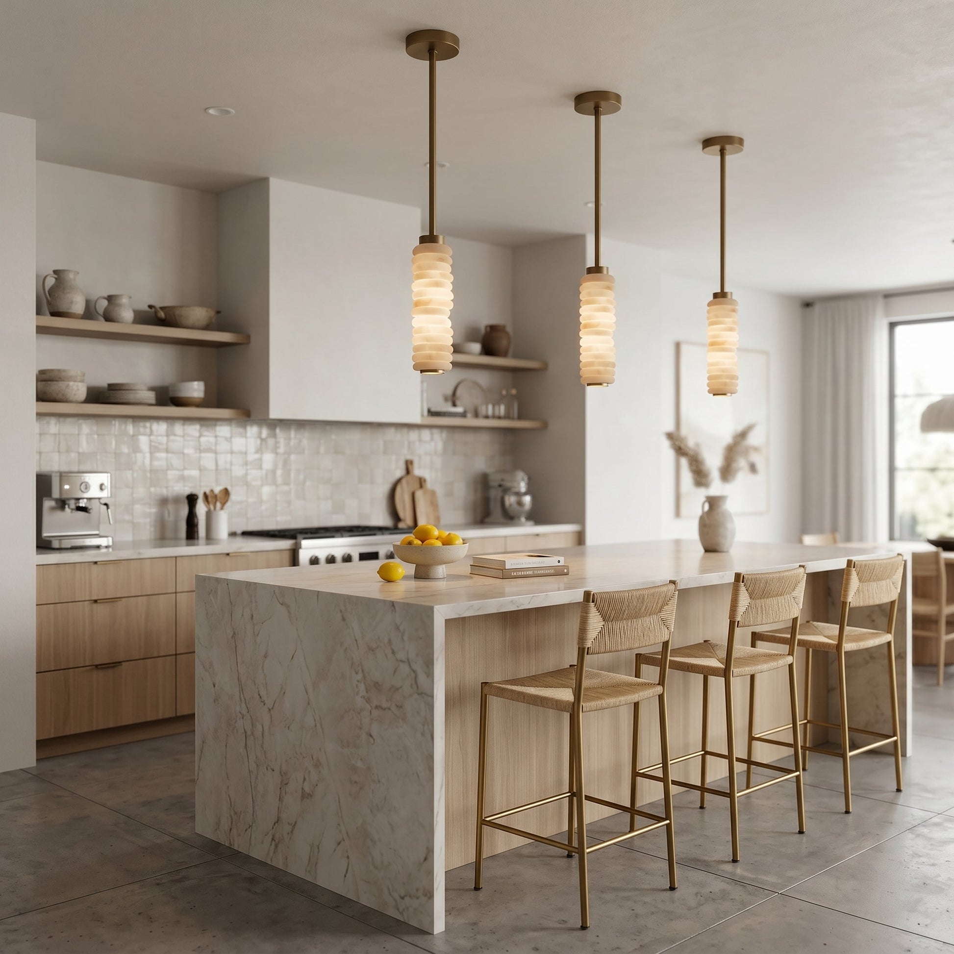 The pendant lamp against a dark background to highlight the light diffusion.