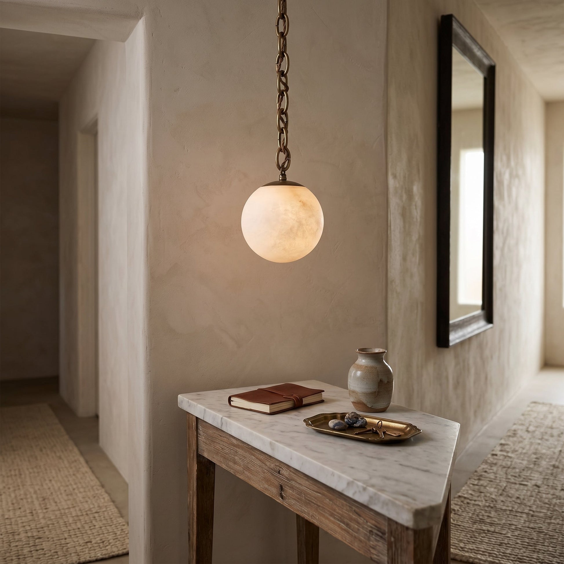 The Alabaster Swag Pendant Lamp with two globes.