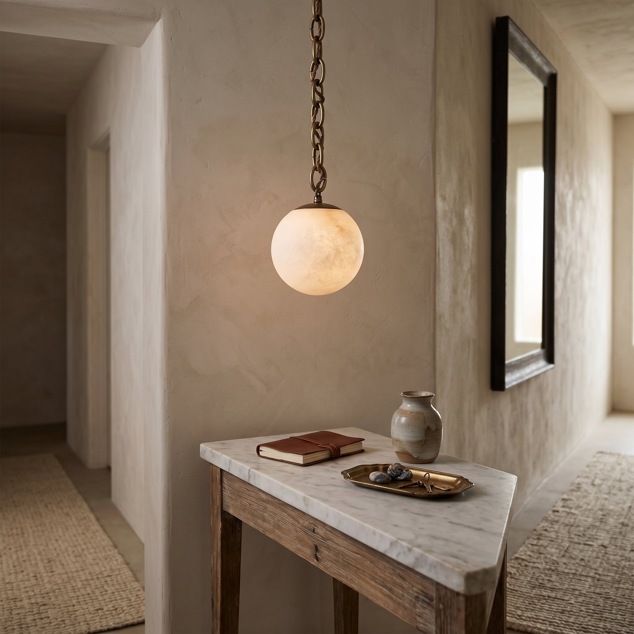 The Alabaster Swag Pendant Lamp with two globes.