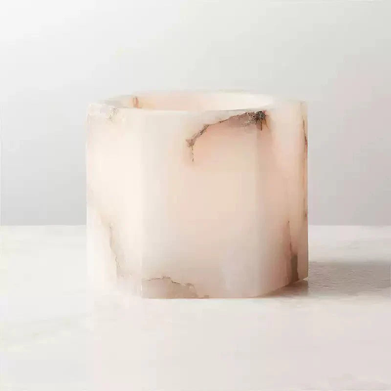 Qesta Bedsides Interior Modern Natural Alabaster Cube Candle Holder-Neutral Decor