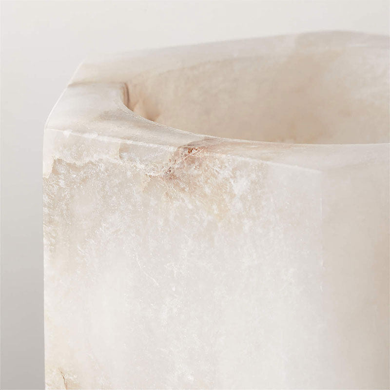Qesta Bedsides Interior Modern Natural Alabaster Cube Candle Holder-Neutral Decor