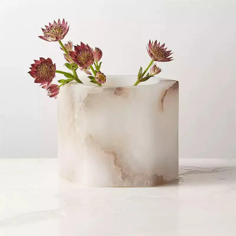 Qesta Bedsides Interior Modern Natural Alabaster Cube Candle Holder-Neutral Decor