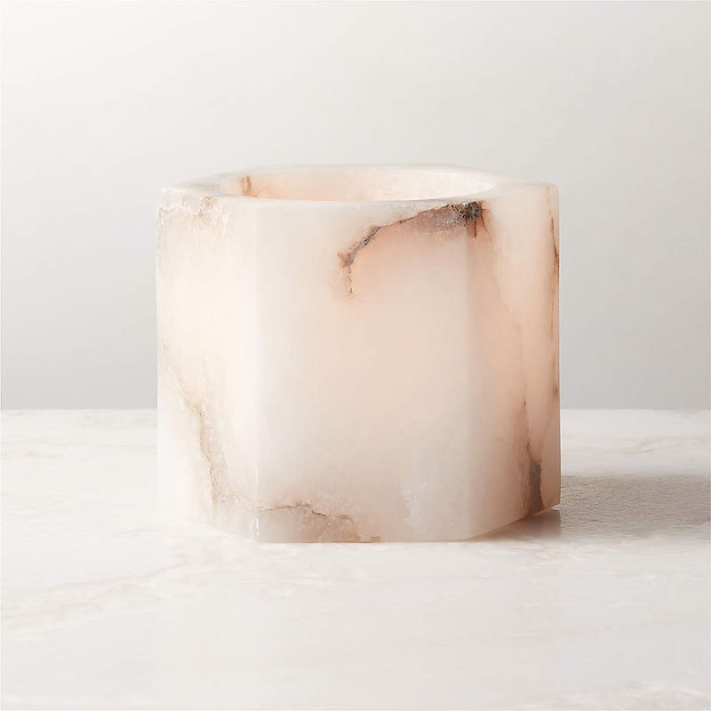 Qesta Bedsides Interior Modern Natural Alabaster Cube Candle Holder-Neutral Decor