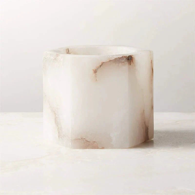 Qesta Bedsides Interior Modern Natural Alabaster Cube Candle Holder-Neutral Decor