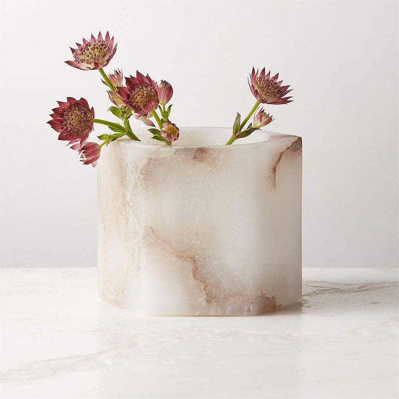 Qesta Bedsides Interior Modern Natural Alabaster Cube Candle Holder-Neutral Decor
