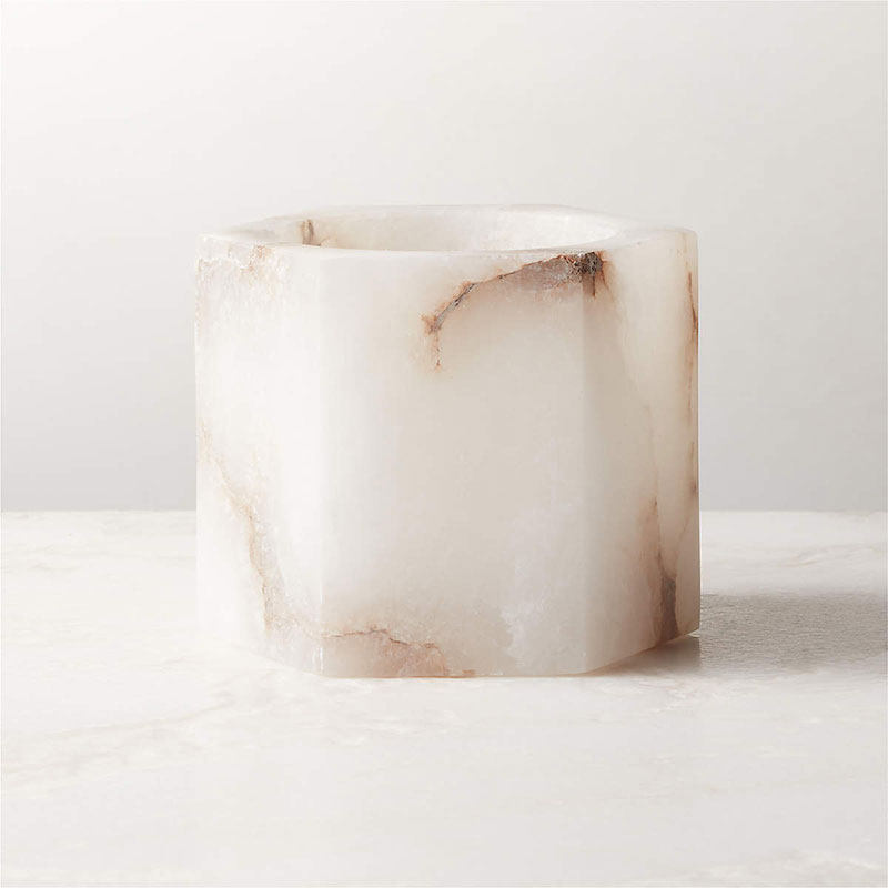 Qesta Bedsides Interior Modern Natural Alabaster Cube Candle Holder-Neutral Decor
