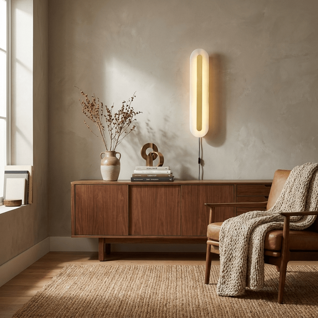 Alabaster Rounded Plug-in Wall Light-Neutral Decor