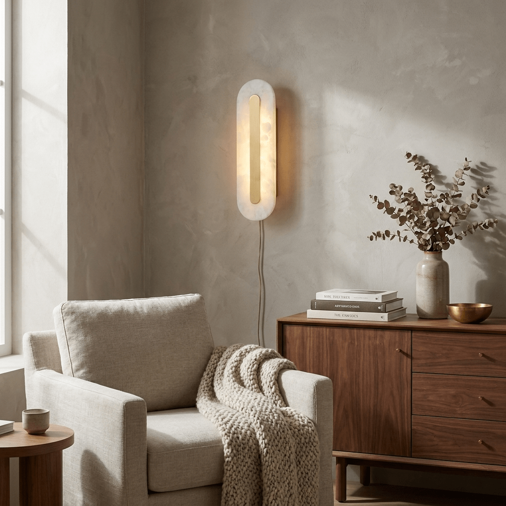 Alabaster Rounded Plug-in Wall Light-Neutral Decor