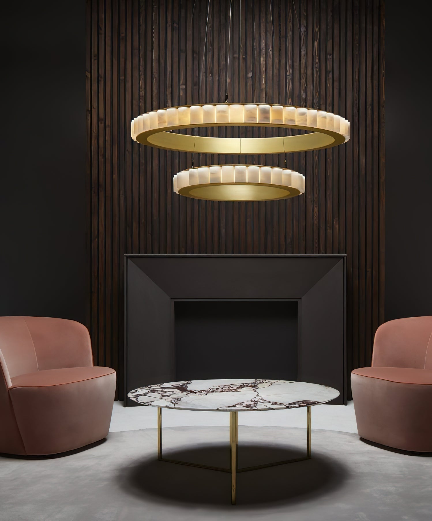 Orion Double Ring Alabaster Chandelier-Neutral Decor