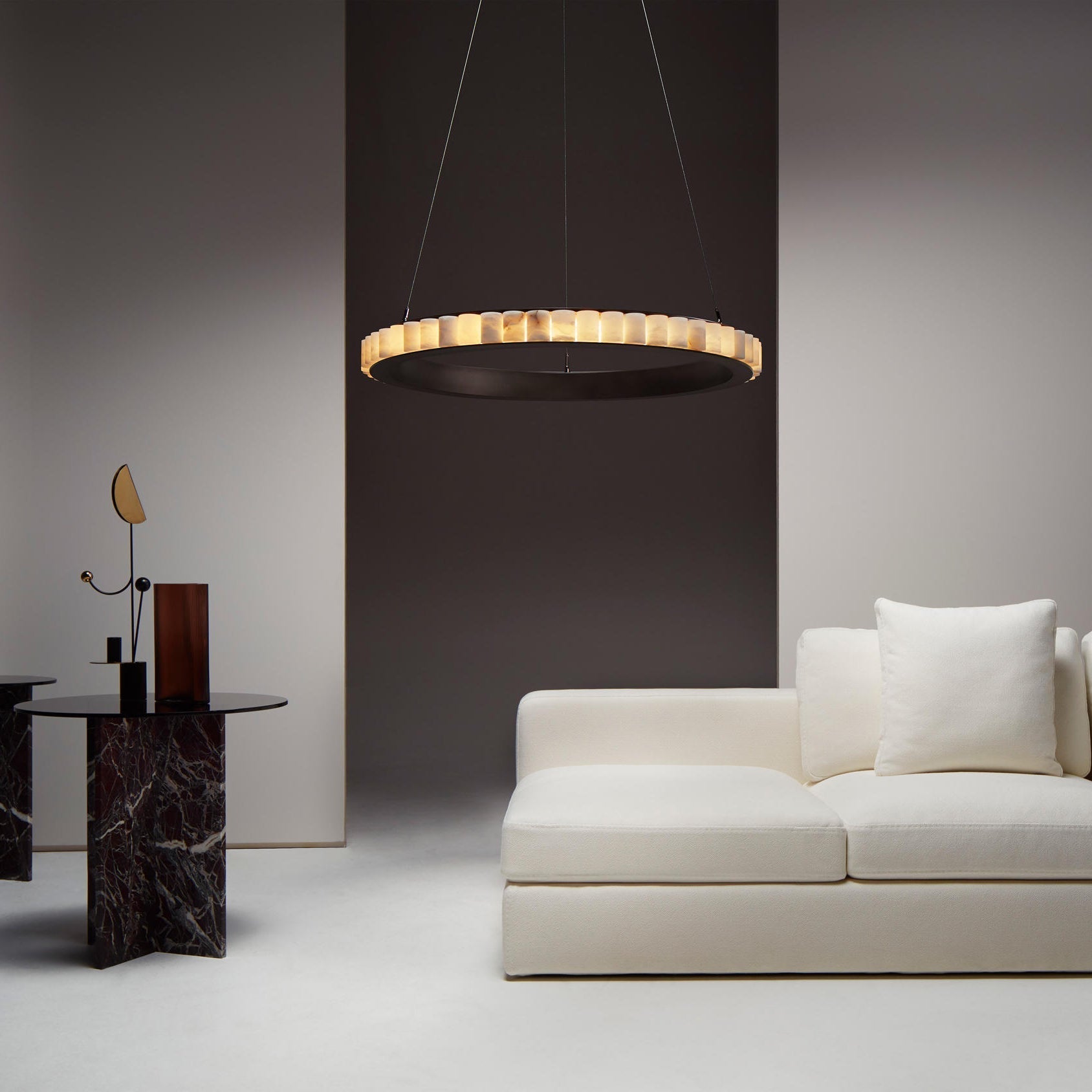 Orion Double Ring Alabaster Chandelier-Neutral Decor