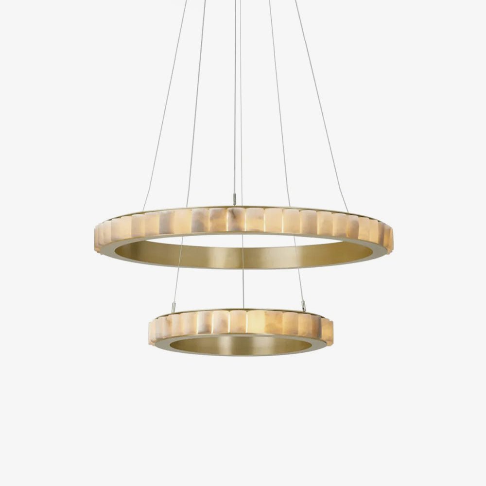 Orion Double Ring Alabaster Chandelier-Neutral Decor