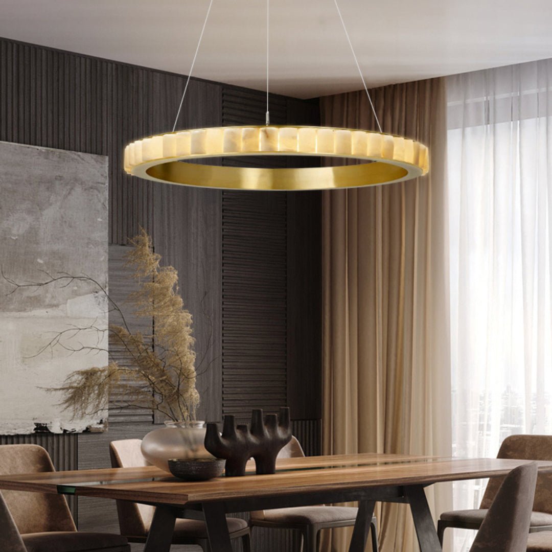 Aurelia Double Ring Alabaster Chandelier-Neutral Decor